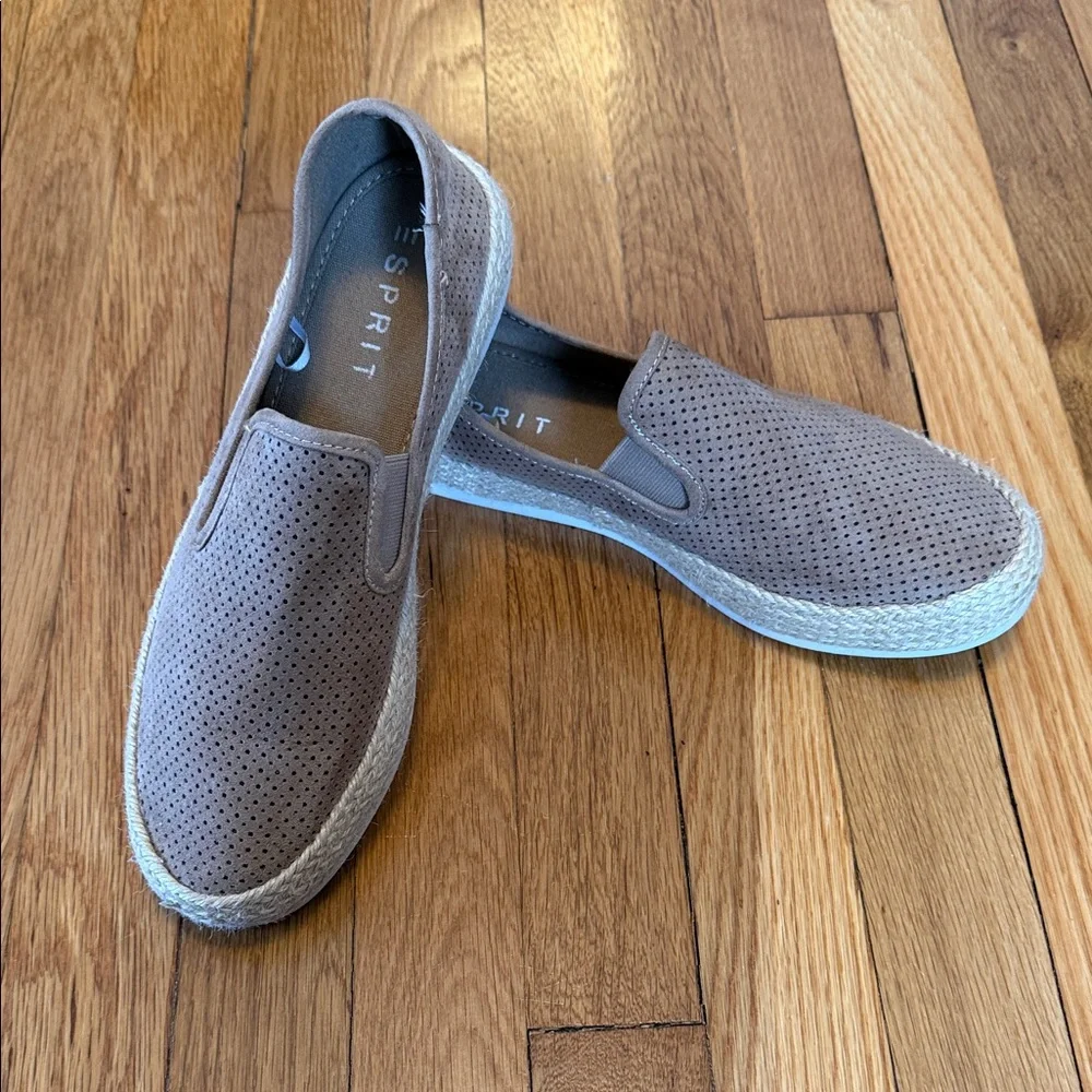 Esprit Nadine Perforated Espadrille Slip-On Flats Taupe Women's Size 8.5 EUC
